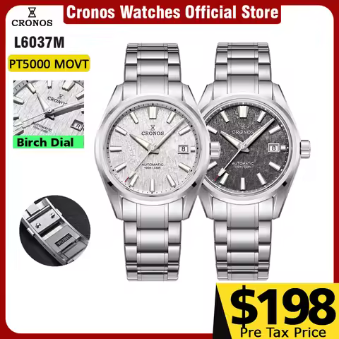 Cronos Men Watch 39mm Automatic Wristwatches White Dial Solid Links Sapphire 10 ATM L6037M