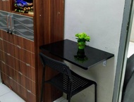 meja lipat dinding 60 x 30 cm - hitam glossy 100 x 40