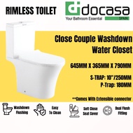 Docasa 645MM Rimless PTrap 180mm/ STrap 250MM Close Couple Washdown With Soft Close Seat Cover
