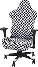 4 piece Gaming Chair Slipcover Covers, Polyester Stretch Seat Chair Cover with Armrest Computer Desk Office Boss Chair Covers (Color : Black+White Grid)