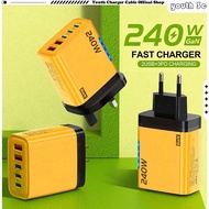 Multi Port 2USB+3PD GaN Charger with Indicator Light 240W Fast Charging Wall Charger Portable Travel