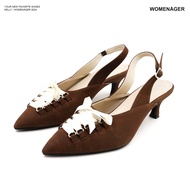 womenager - Kelly Brown suede leather รองเท้าหัวแหลมส้นสูง สวมใส่ง่าย