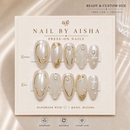 Wedding press-on nails white chrome reusable white handmade wedding false nails
