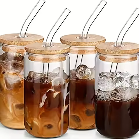 1-4pcs/set High Borosilicate Glass Water Cup 21.3oz Reusable Drinking Cups Ice Coffee Boba Bottle fo