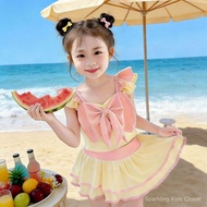 Girls' Princess Style 2-Piece Swimsuit, Kids Ruffle Sleeve Bow Bathing Suit