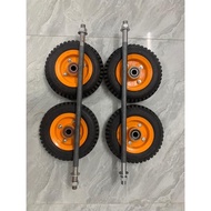 Set of 4 20cm thick wheeled trolley wheels with 2 17mm axles used to make carts and trailers [BC sho
