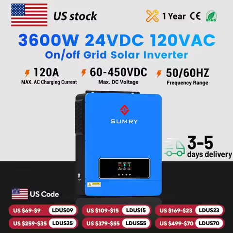 Sumry 3600W Hybrid Solar Inverter 120V 120A MPPT Solar Charger 24V Solar Inverter Dual Output