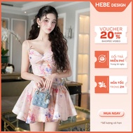 Levy 2-strap flared floral dress with cut-out collar and chest, luxuriously designed dress for Miss 