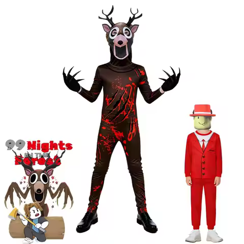 Game 99 Nights in The Forest Deer Kids Cosplay Costume Animal Red Pocket Devs Cosplay Halloween Part
