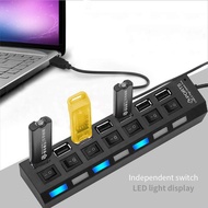 7 Ports High Speed USB Hub 480 Mbps USB 2.0 Hub On/Off Switch Hub USB (Black)
