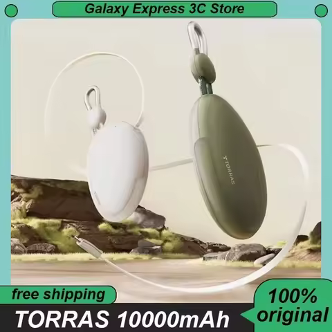 TORRAS 10000mAh Power Bank High Capacity Built-in 70cm Retractable Cables Power Bank with Hook Buckl