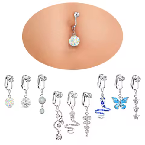 Heart Belly Button Ring Fake Belly Piercing Jewelry Clip On Earrings Piercing Navel Fake Piercing Bu