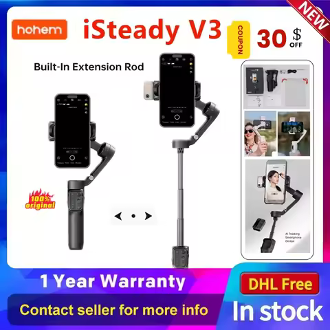 Hohem iSteady V3 Smartphone Stabilizer Ai Tracking 3-Axis Phone Gimbal 🤍 Built-in Selfie Stick Porta