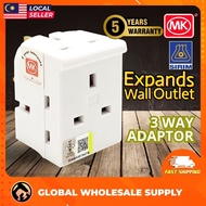 MK 3 Way Plug Adapter 3 Pin Adapter SIRIM Kepala Plug 3 Pin 13A 250V Power Point Adaptor Plug Extens