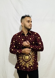 Batik Pria Motif Matahari Songket Palembang Lengan Panjang