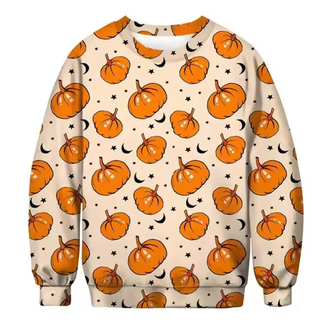 Halloween Pumpkin Graphic Sweatshirt Men Fashion 3d Printed Cartoon Round Neck Sweatshirts Festival 