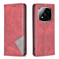 全城熱賣 - 適用於紅米 Note 14 Pro 4G 棱形暗磁手機皮套（紅色）