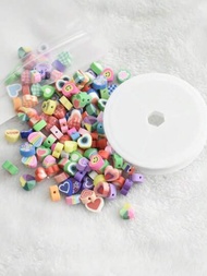 100 piezas/paquete 10mm cuentas de corazón de melocotón de cerámica blanda mixta con cordón elástico, para hacer pulseras y collares Diy