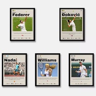 Tennis Legends Frameless Waterproof Canvas Poster, Federer Nadal Djokovic Serena Williams Wall Art f