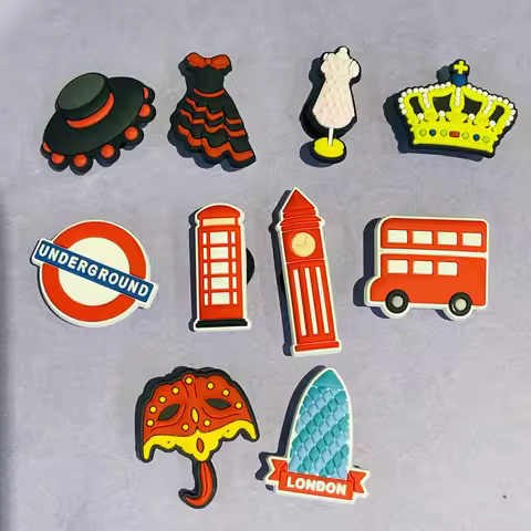 1-10Pcs Dress Underground London Style Lighthouse Kids Slipper Shoes Charms Big Ben Buckle Decoratio