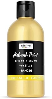 Nicpro Metallic Gold Large Airbrush Paint (8.45 oz, 250 ml) Ready to Spray Opaque Water-Based Acryli