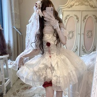 Ban Đầu Phong Cách Lolita Pure Desire Blood Kiss Cô Dâu Gothic Light Flower Wedding Tie Rose Ren Lướ
