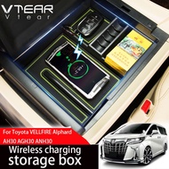 Vtear For TOYOTA ALPHARD VELLFIRE AH30 AGH30 ANH30 2015-2022 car storage box mobile phone wireless charger ABS internal accessories