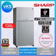 SHARP 720L J-TECH INVERTER 2 Door Fridge SJP80MFMS Pelican Refrigerator Plasmacluster Hybrid Cooling Peti Sejuk Peti Ais