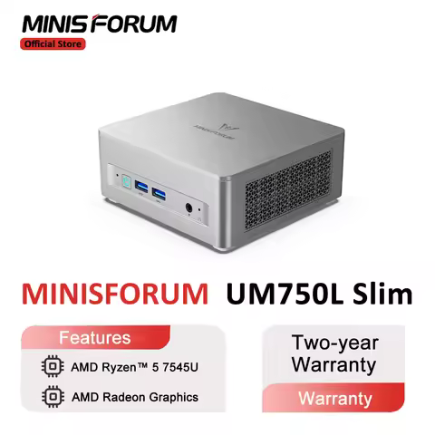 MINISFORUM Mini PC UM750L Slim AMD Ryzen 5 7545U Mini PC Windows 11 Pro LPDDR5 16GB 1TB SSD Support 