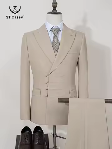 ST Cassy Elegant Men's suits for wedding Slim Fit Multiple buttons Casual Business man 2 piece outfi