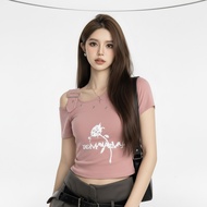 AJW Atasan Wanita Crop Lengan Pendek HBE | Short Sleeve Crop Top | Baju Wanita Rajut Lengan Pendek