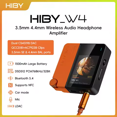 HiBy W4 3.5mm 4.4mm Wireless Audio HiFi Headphone Amplifier USB DAC Bluetooth 5.4 QCC5181 AC7923B DS