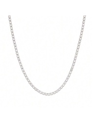 สร้อยคอเทนนิส เคลือบทองคำขาว 18K เพชรแท้ตัดกลม 3.0 มม. ลูกโซ่เทนนิสปลอมสำหรับผู้หญิงและผู้ชาย