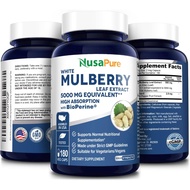 NusaPure White Mulberry Leaf Extract 5000 mg 180 Veggie Caps ( Vegetarian, Non-GMO &amp; Gluten-Free)
