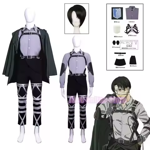 New 2026 ♥ Attack on Titan The Final Season Levi Ackerman Cosplay Costume Wig Cloak Belt Scouting Le
