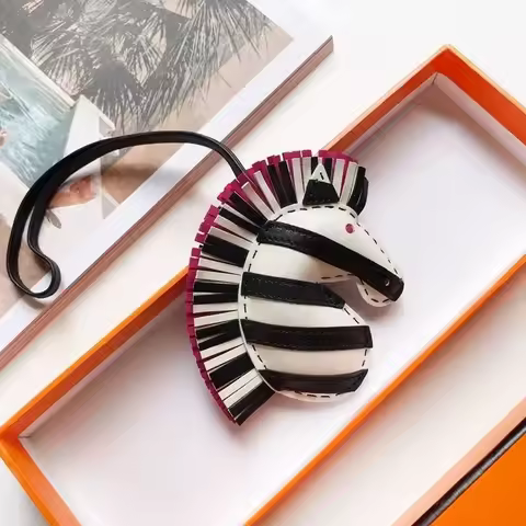 Zebra Head Bag Pendant, Premium Zebra Pendant, Sheepskin Leather Hand-sewn Pony Car Pendant, Bag Cha