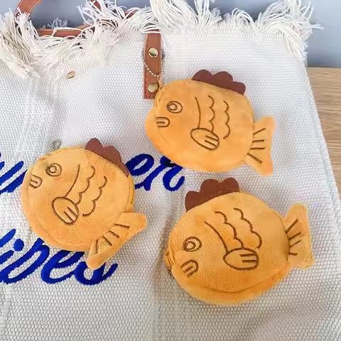 12CM*10CM Cute Taiyaki Plush Coin Bag Zipper Children Change Purse Women Mini Lipstick Pouch Headpho
