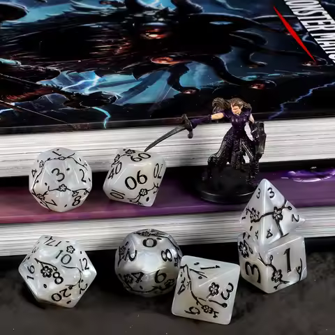 DND Dice Set -7pc Plum Flower Polyhedral Dice for D&D RPG MTG Role Playing Table Party Games & DM &