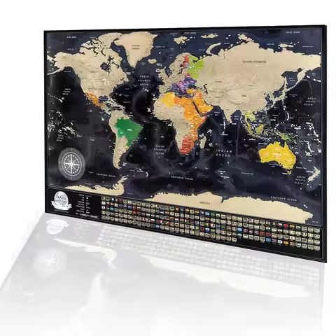 1PCS Scratch Off Maps - Global Maps - Deluxe Scratch Poster with Colourful Capitals, Cities, Landmar