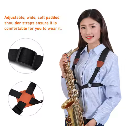 Saxophone Strap Sax Shoulder Strap Adjustable Padded Leather Strap for Soprano Alto Baritone Saxopho