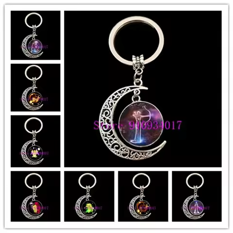 12 Constellations Keychain Constellation Key Rings Zodiac Sign Key Chain Pendant Jewelry Libra Aries