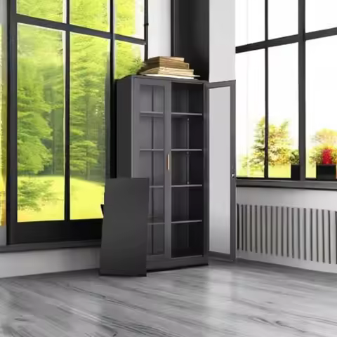 71''Glass Display Cabinet, Black Curio Cabinet with Lock, Display Case with 4 Adjustable Shelves, Ch