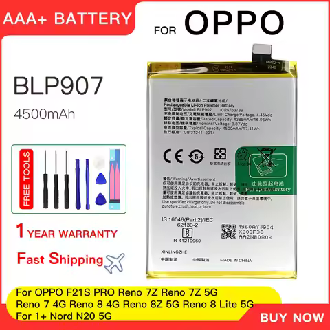 Genuine 4500mAh BLP907 Battery For OPPO A96 / Reno7Z / Reno7 4G / F21 PRO for 1+ Nord N20 5G Batteri