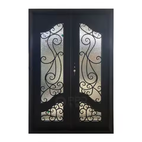 Customized Size PPD Modern Design Lowes Rustic Wrought Iron Kitchen Exterior Security Door For House