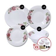 DINEXE - 24pcs Country Rose Opal Glass Dinnerware Set