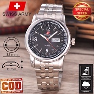 Swiss Army Jam Tangan Pria Keren Strap Rantai dengan Tanggal Hari SA 5010 Silver black