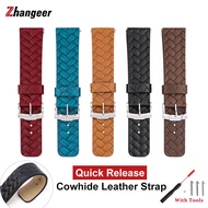 zhangeer 22mm Quick Release Top Layer Cow Watchbands Woven Genuine Leather Softness Strap Belt For Samsung Galaxy Watch 46mm Smart Strap With Tools Men Women Universal Straps