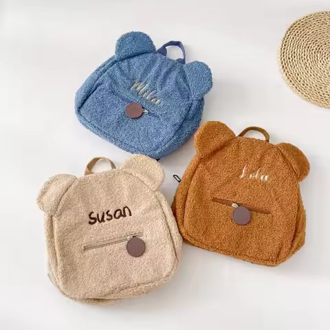 Personalized Name Teddy bear Backpack Embroidered Text Teddy Bear Backpack for Kids Plush schoolbag
