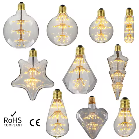 LED Edison Vintage Starry Sky Lamp 3W 2200K Lightbulb Decorative Christmas Firework Lamp Bulbs Home 