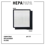 Clean Air AP-777 Compatible Replacement Filter. Free Additional Carbon Pre-Filter [HEPAPAPA]